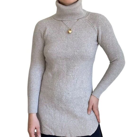 Aritzia Wilfred Free Waffle Knit Merino Wool Gray Turtleneck Tunic Sweater Sz S - Picture 5 of 5